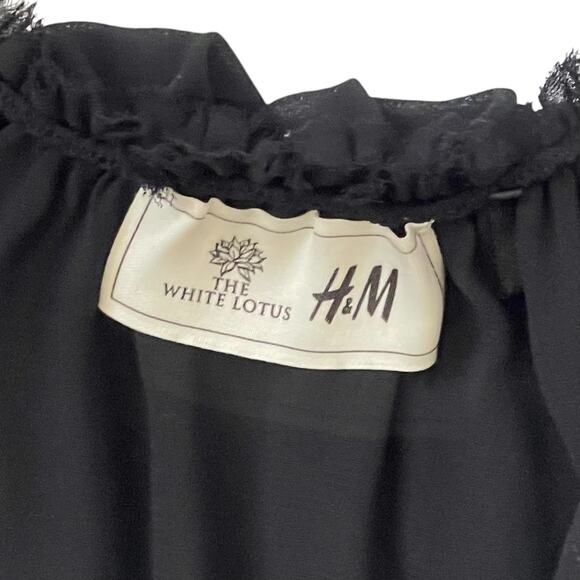 💟H&M💟NWOT THE WHITE LOTUS COLLECTION Black Ruffled Mini Dress M - Picture 6 of 7